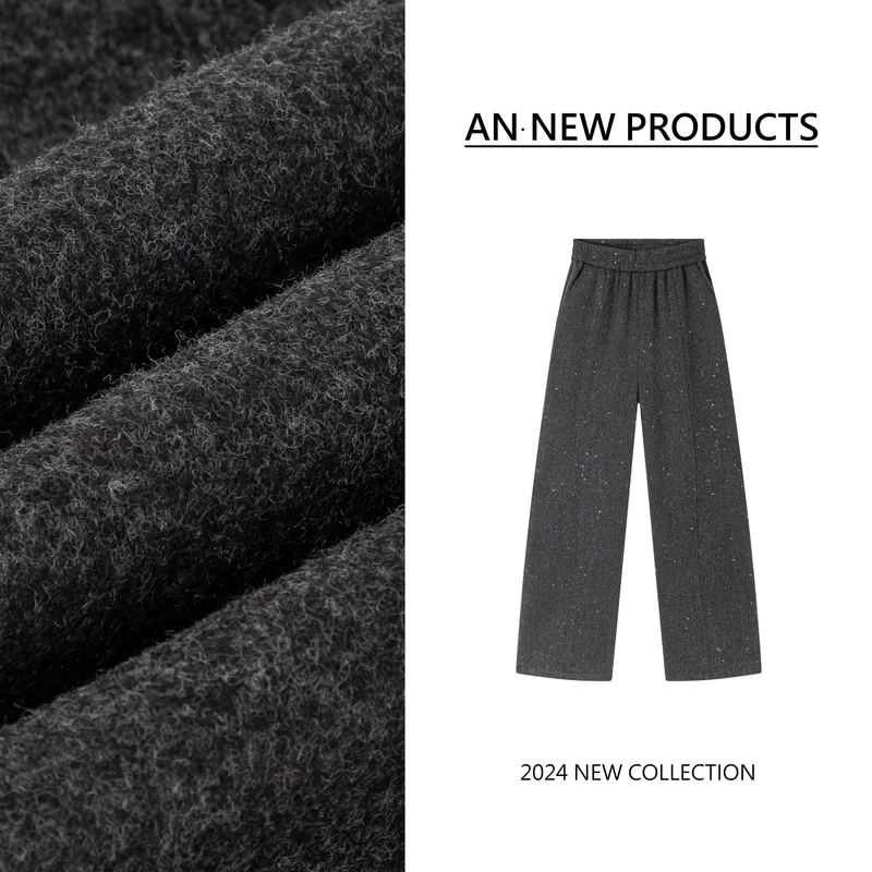 B11221冬季新款时尚设计感直筒加绒亮片休闲裤