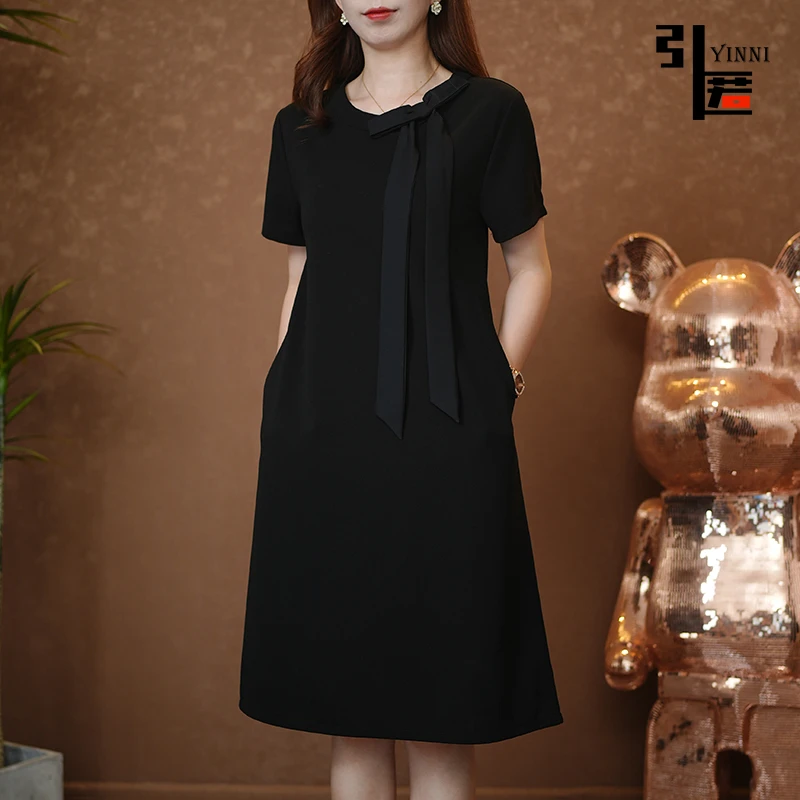 引匿(现货)A275星辰麻四面弹气质百搭女士圆领简约连衣裙 2025夏