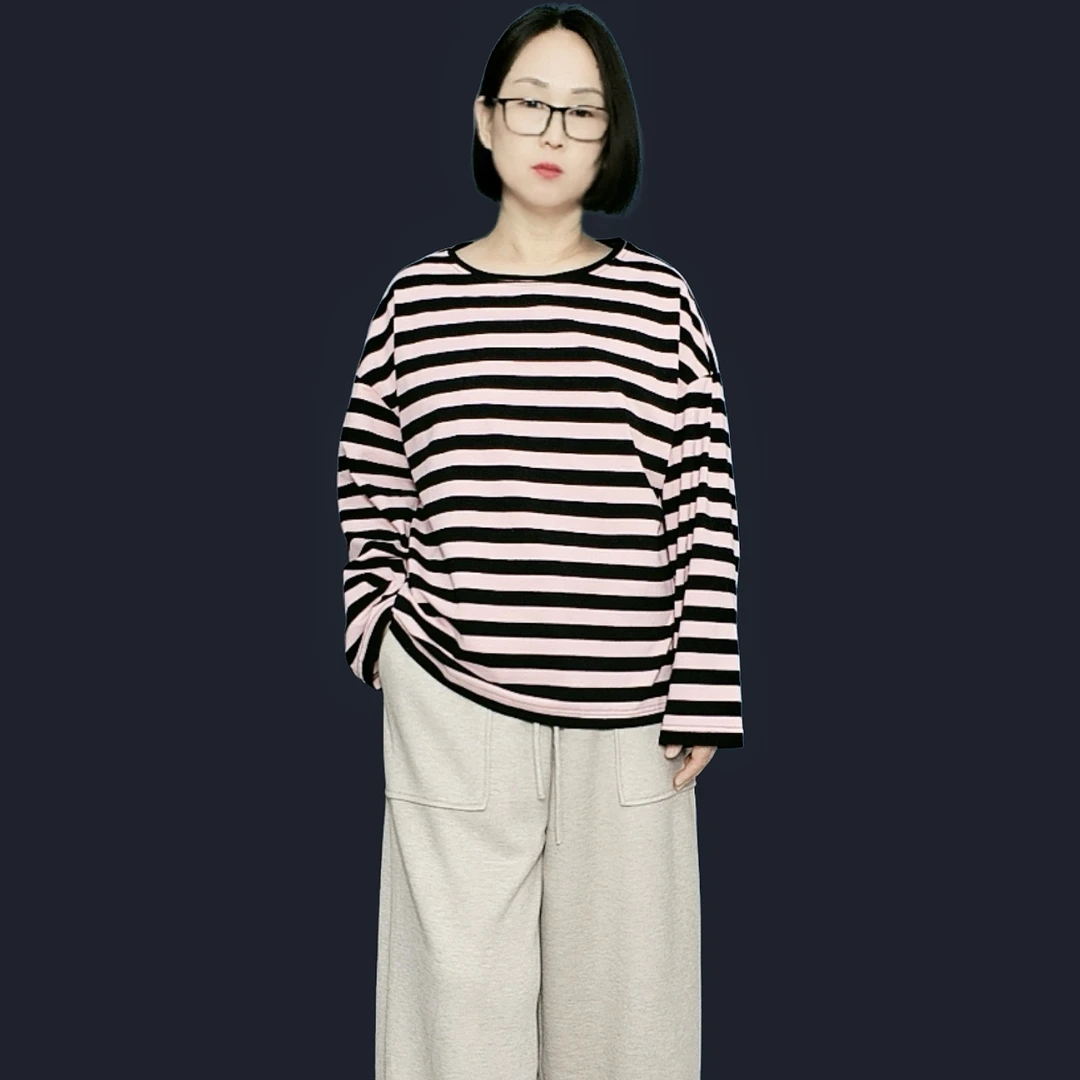 秋装新款三色棉纤维清爽百搭条纹休闲T恤衫