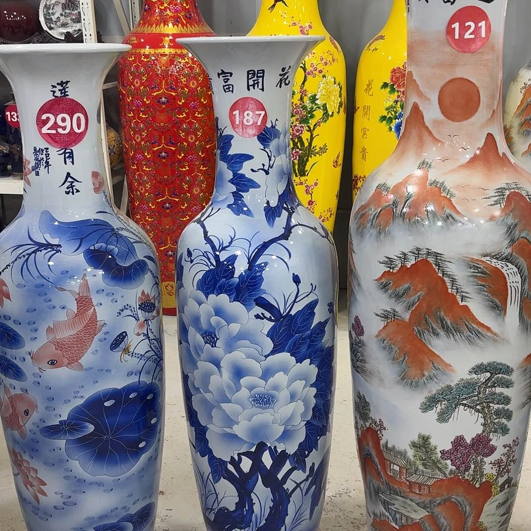 自***风陶瓷187号红色花开富贵一对1.4米