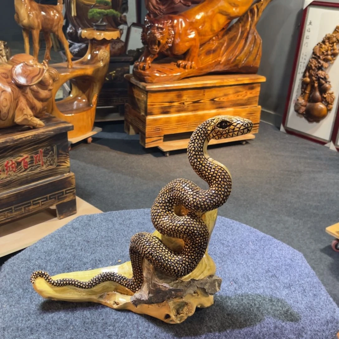 根抱石蛇手工雕刻摆件