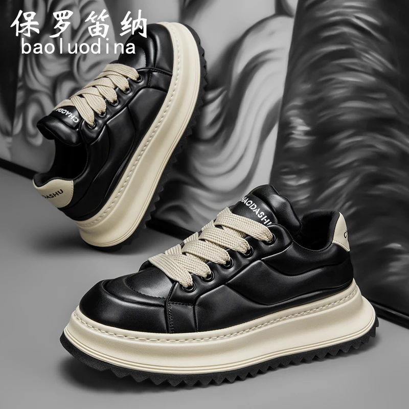 保罗笛纳男鞋欧洲站夏季时尚纯色小白鞋厚底增高英伦风轻奢板鞋男