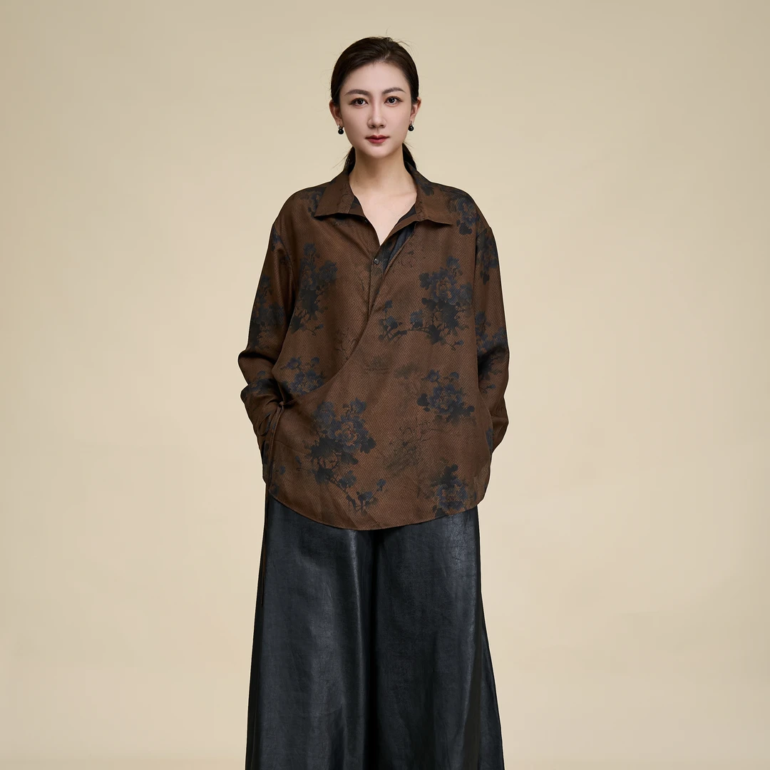 【栖香锦】莨纱 香云纱 前喷 新中式 国风 衬衫上衣