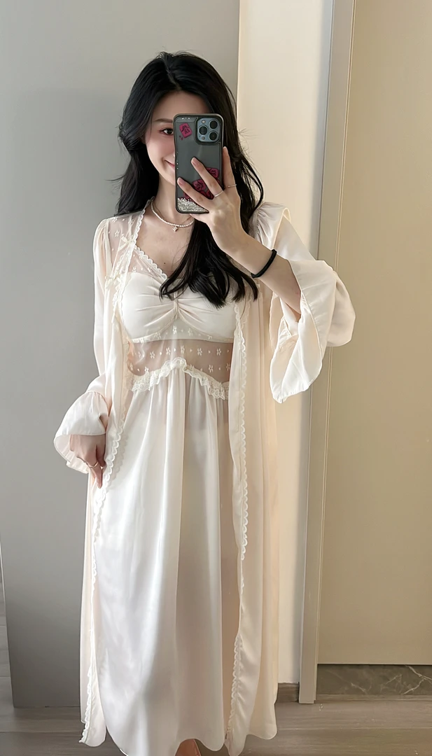 特大码胖mm240斤性感蕾丝两件套睡衣吊带胸垫家居服过膝睡裙