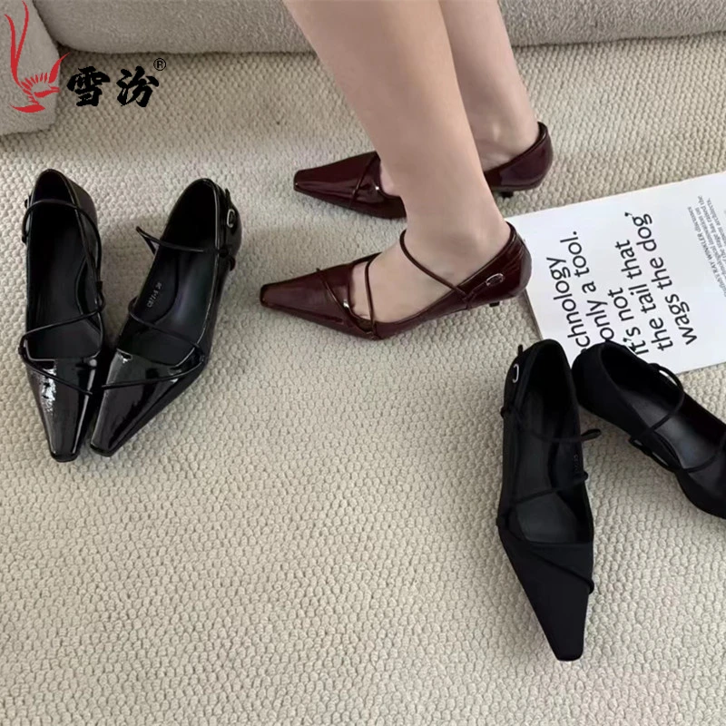 法式粗跟尖头百搭ol气质时尚小众复古玛丽珍低跟高跟鞋雪汾冬季适