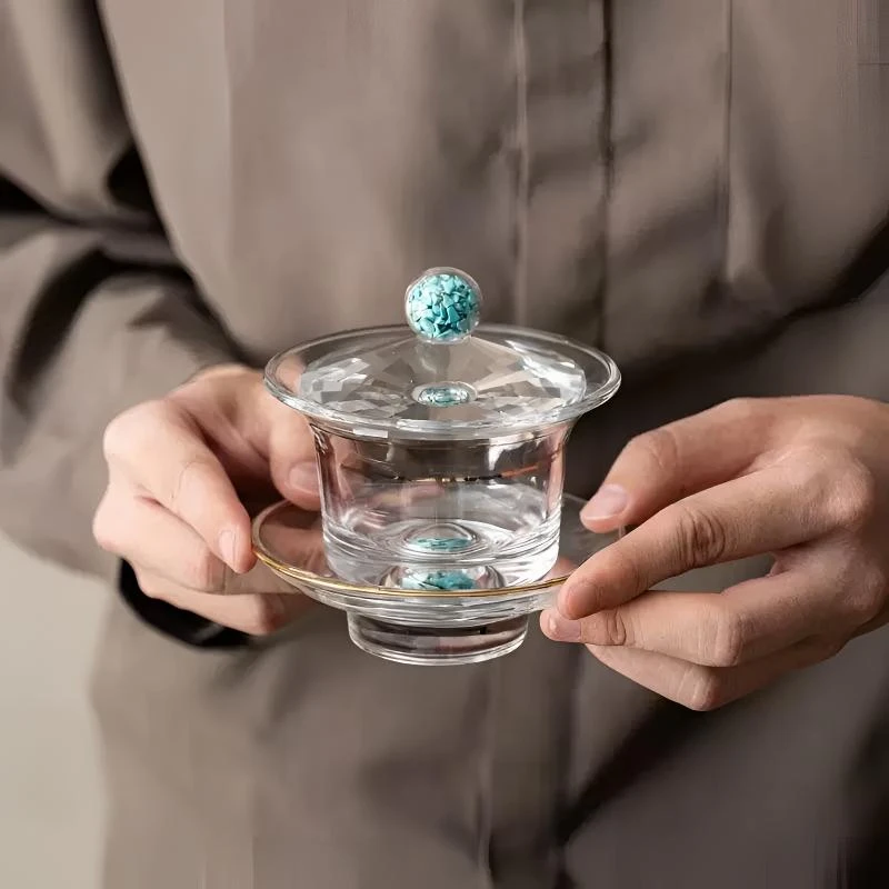 三才盖碗水晶玻璃盖碗茶具高档轻奢大容量泡茶碗茶盖碗炫彩功夫茶