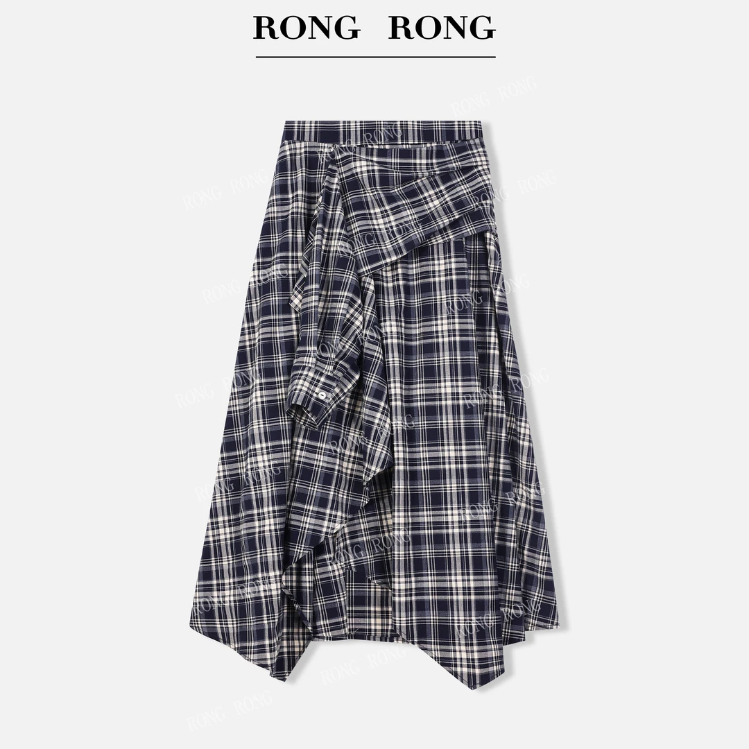 溶溶【伦敦风情】RONGRONG 复古英伦风格纹不规则剪裁半身裙W25-804