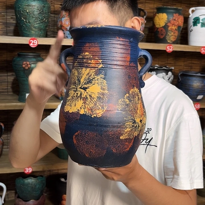 红陶浮雕花盆炸炸炸
