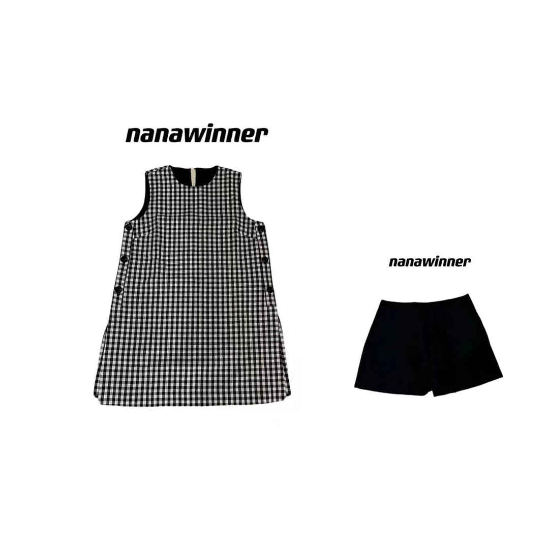 nanawinner-【亚麻格子套装】经典格子老钱风显瘦套装