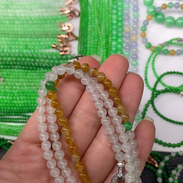 翡翠未镶嵌颈饰缅甸天然翡翠冰种三彩项链5.6