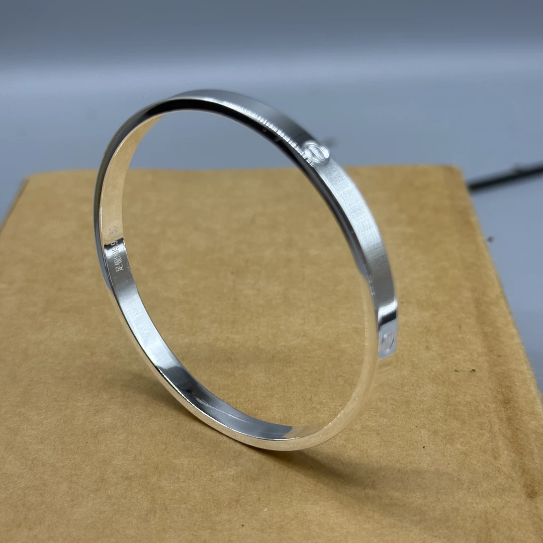 足银手镯 足银圆肚车花女士手镯闭口手镯