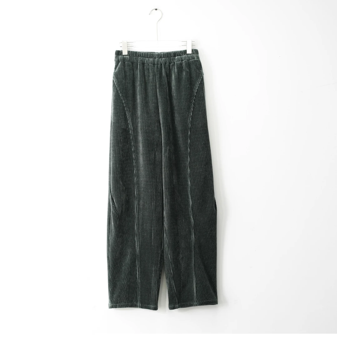 K231012 松紧腰竖条纹加厚宽松遮肉显瘦大码女装时尚百搭休闲裤冬