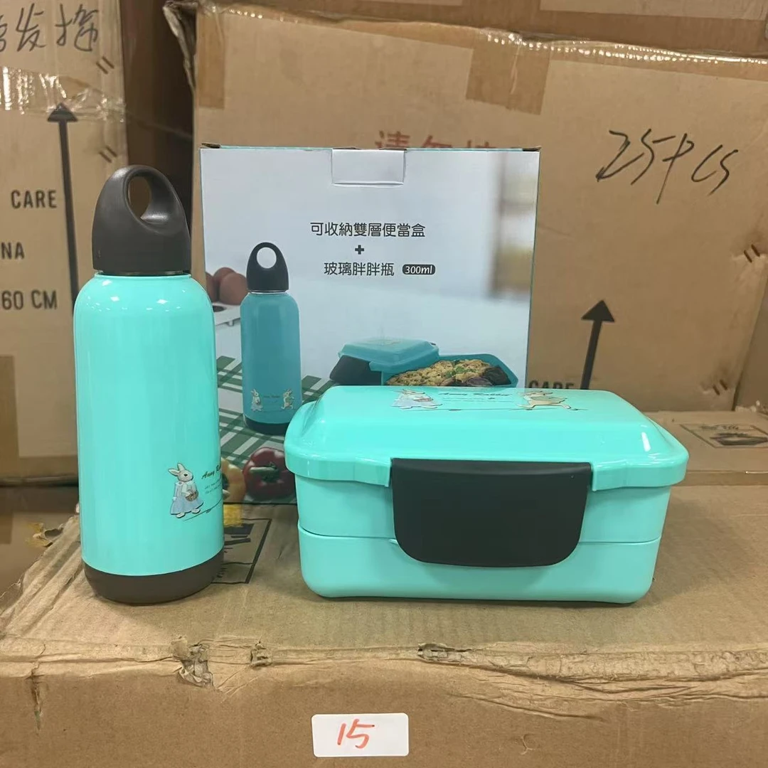2824 可收纳双层便当盒配玻璃胖胖瓶