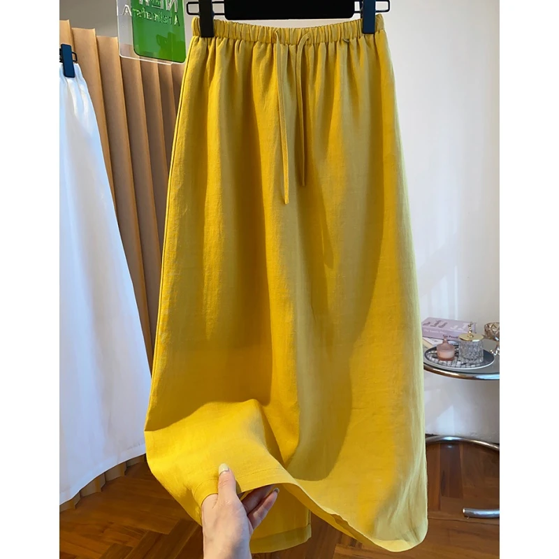 松弛感老钱风白色亚麻半身裙女夏季2025新款宽松百搭直筒裙中长裙