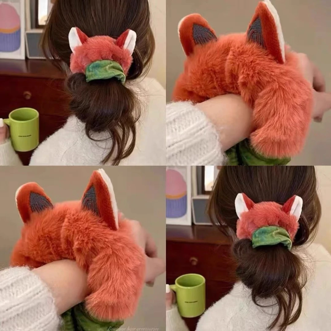 【现货】狐尼克毛绒发圈疯狂动物尼克朱迪发绳女卡通头发头绳大肠圈