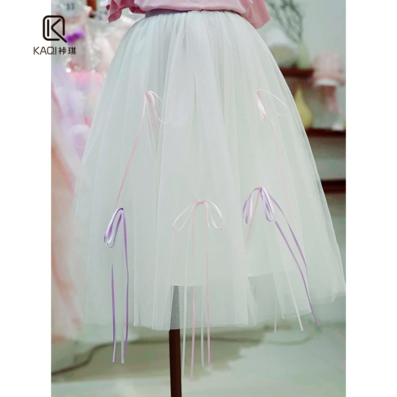 【裃琪童装】女童夏新款洋气小仙女宝宝网纱蝴蝶结半身裙92940白