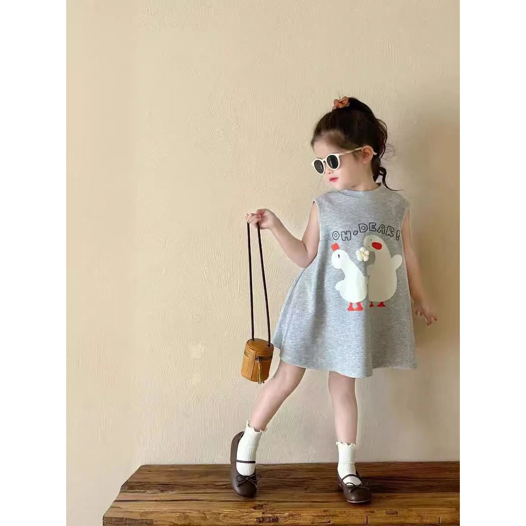 新款女童连衣裙夏款洋气女宝宝卡通无袖背心裙儿童气质裙子潮