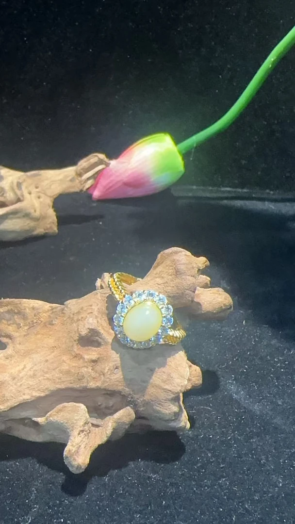 【青峦绕指】天然和田玉镶嵌款时尚戒指（原创设计）——SC348