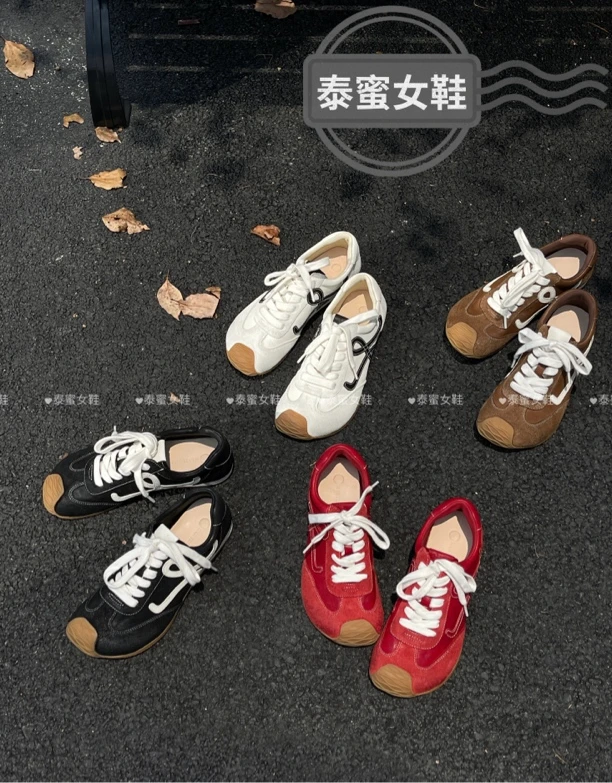 泰蜜【高品质】复古撞色软底水洗马皮手工女鞋德训歪头系带休闲鞋