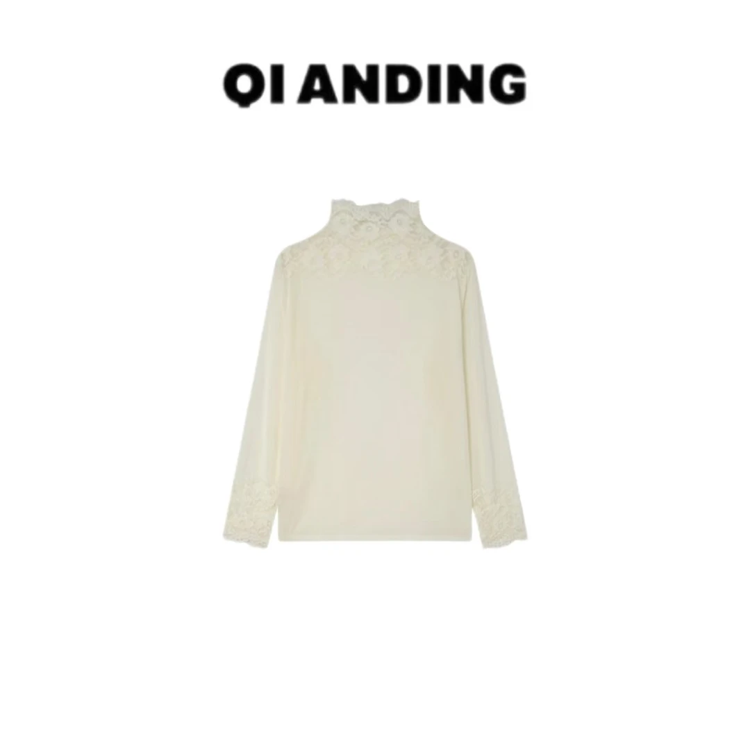 【QIANDING】【花领蕾丝打底】修身显瘦时尚百搭打底上衣F210