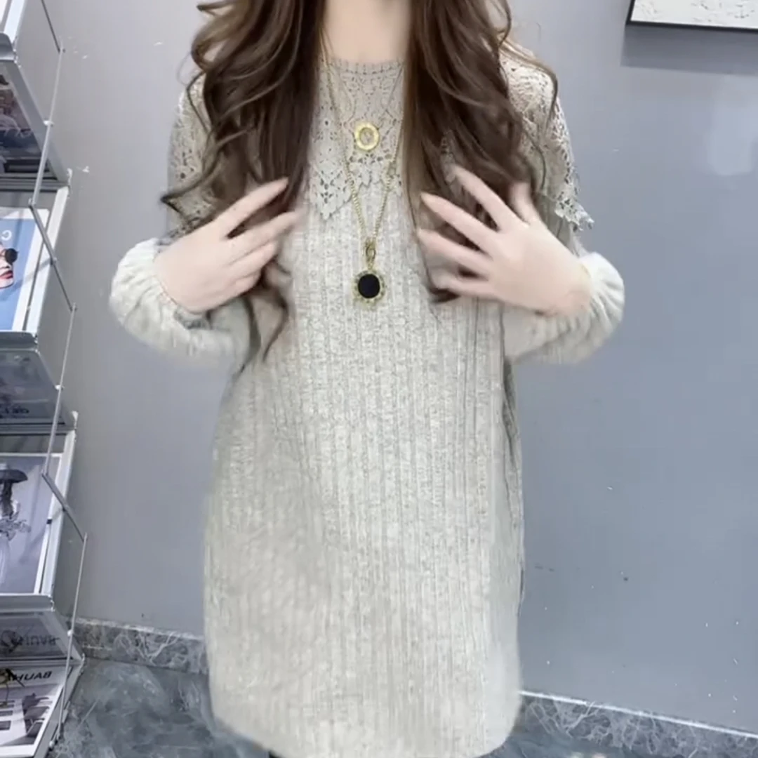 中长款常规拼接时尚百搭蕾丝拼接秋季休闲大衫时尚慵懒洋气