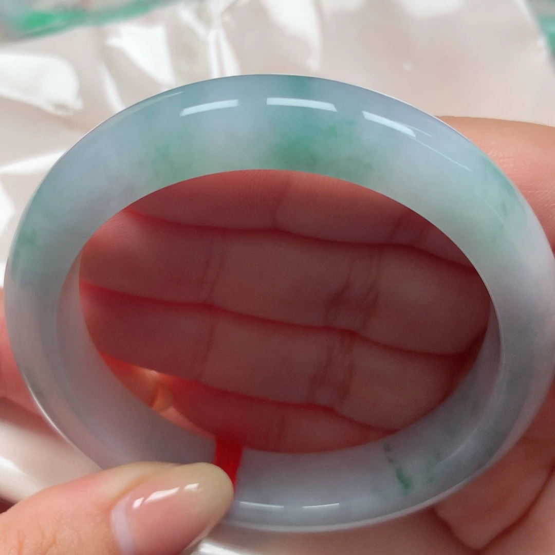 翡翠未镶嵌手镯14冰胶蓝花洒金