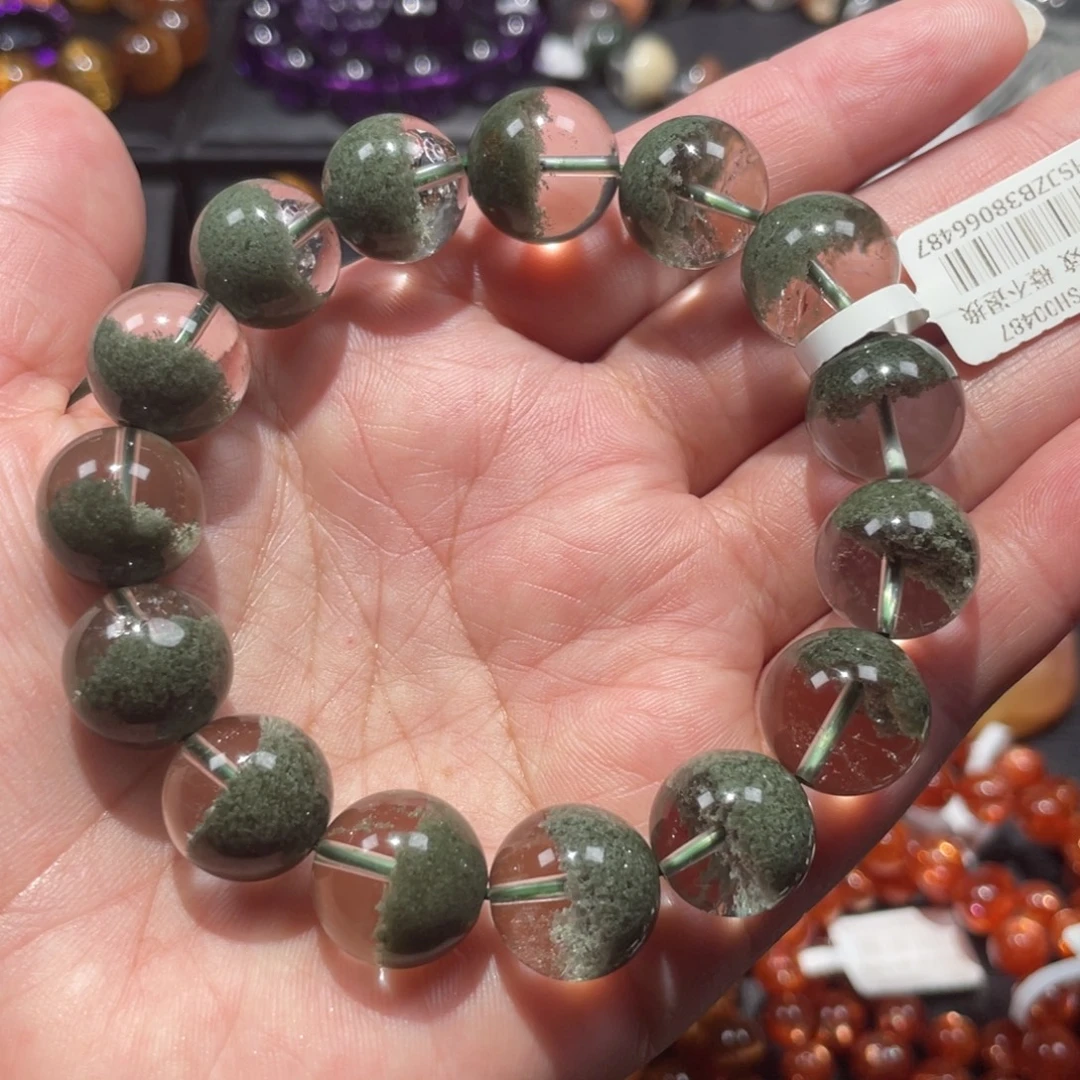 手链水晶未镶嵌绿幽灵聚宝盆14mm左右