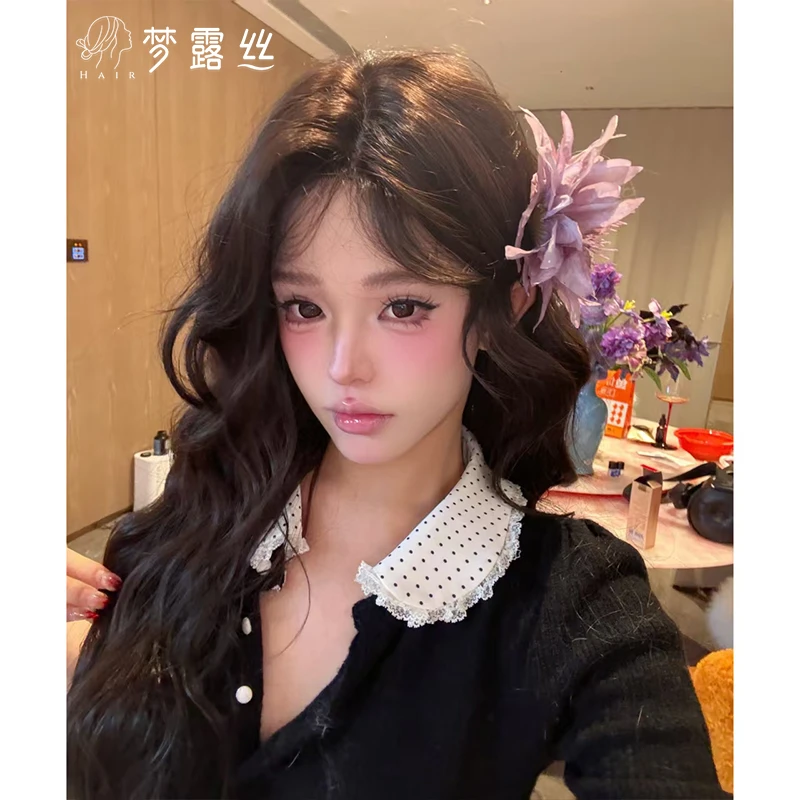 小圆-【钟楚红】假发女自然卷发黑茶色大波浪小额蕾丝时尚气质假发