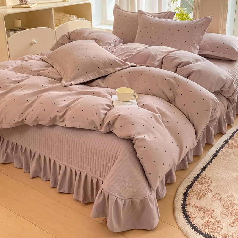 【床盖款小碎花针织棉床盖四件套厂家直销】四季款四件套床上四件套