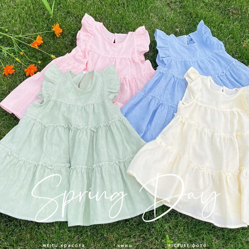 100%棉女童连衣裙提花2025新款女宝宝花边袖裙子夏装儿童夏季韩版