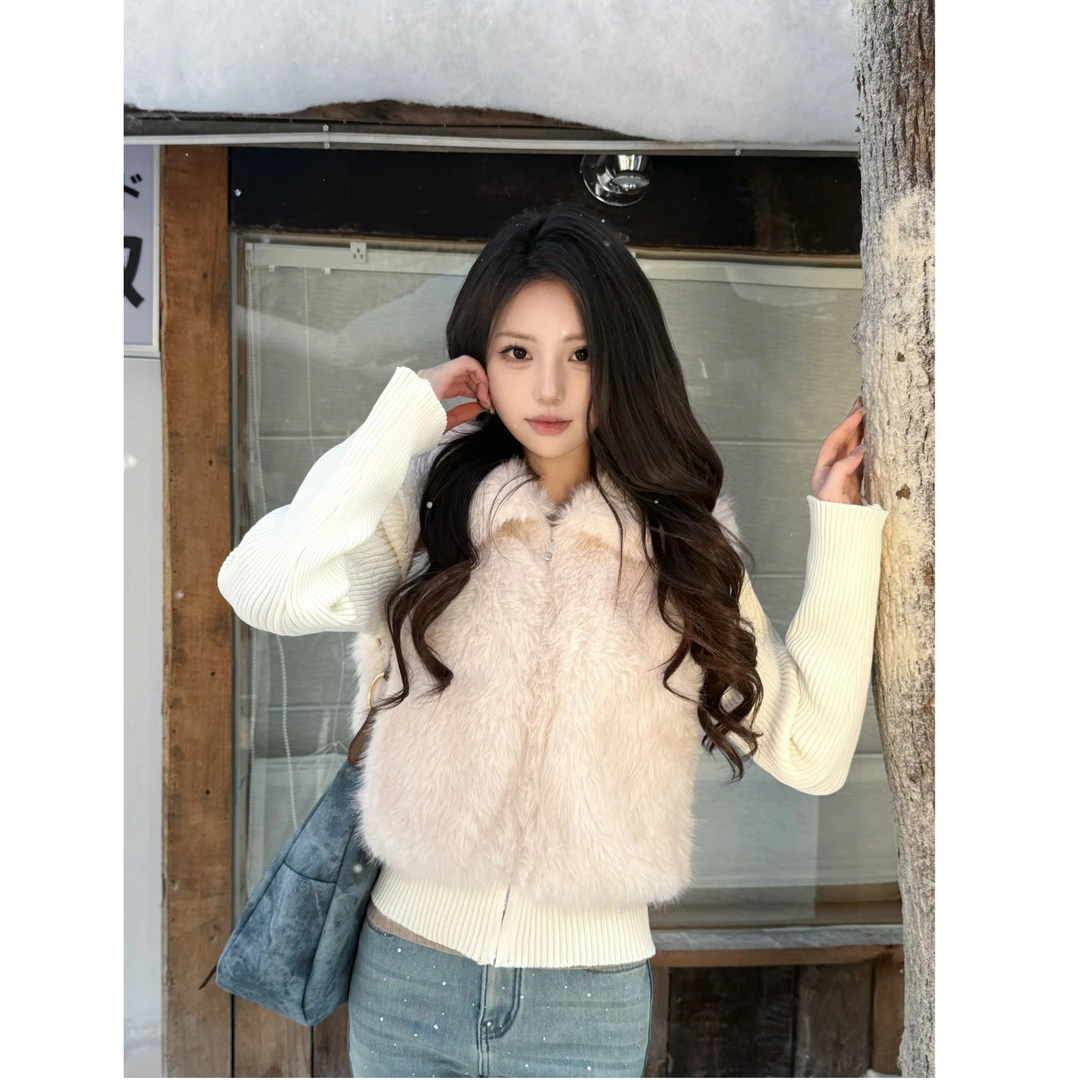 “毛绒暖暖”时尚毛毛针织拼接可拆卸袖子外套小众炸街高级感女装