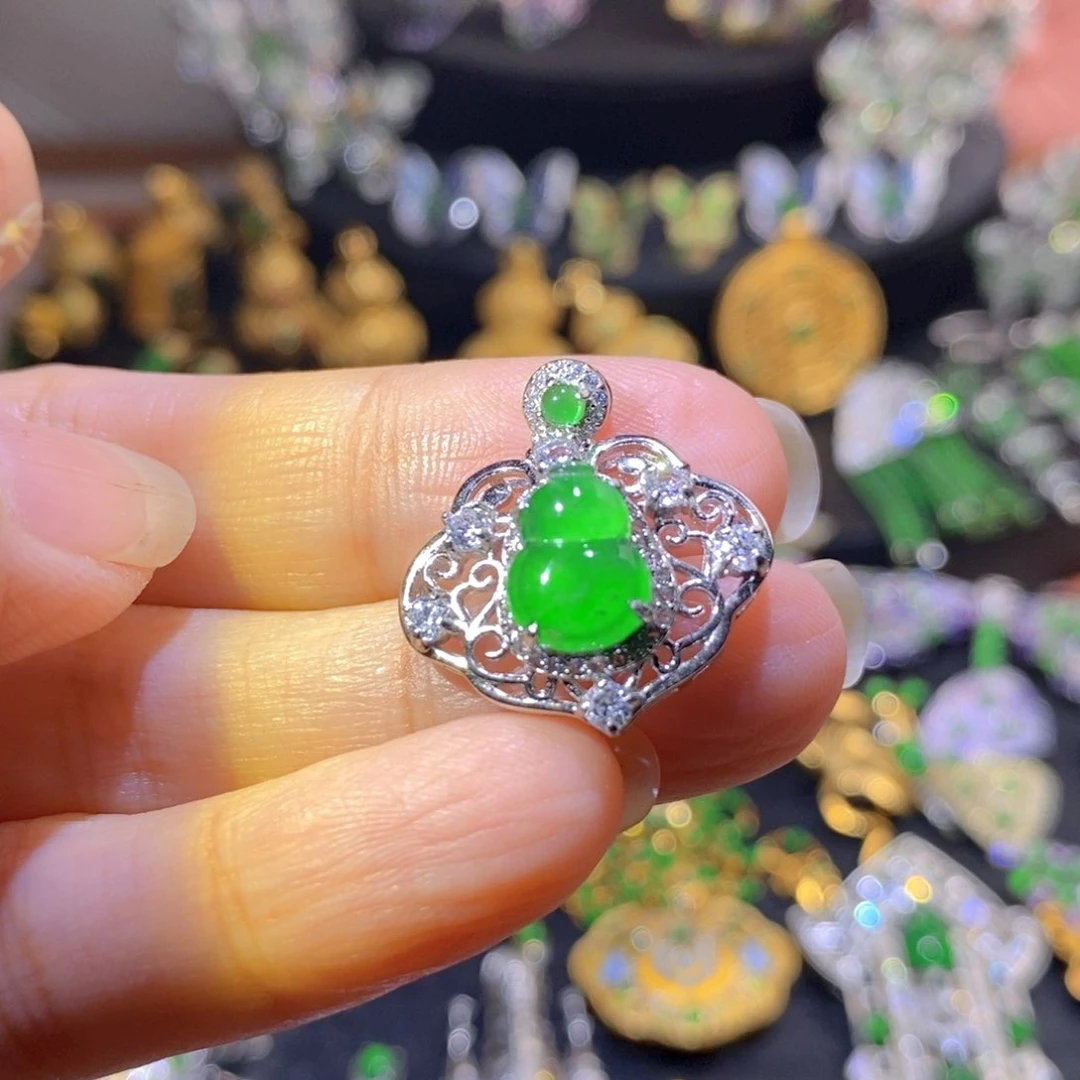 吊坠(不含链)银S925镶嵌翡翠