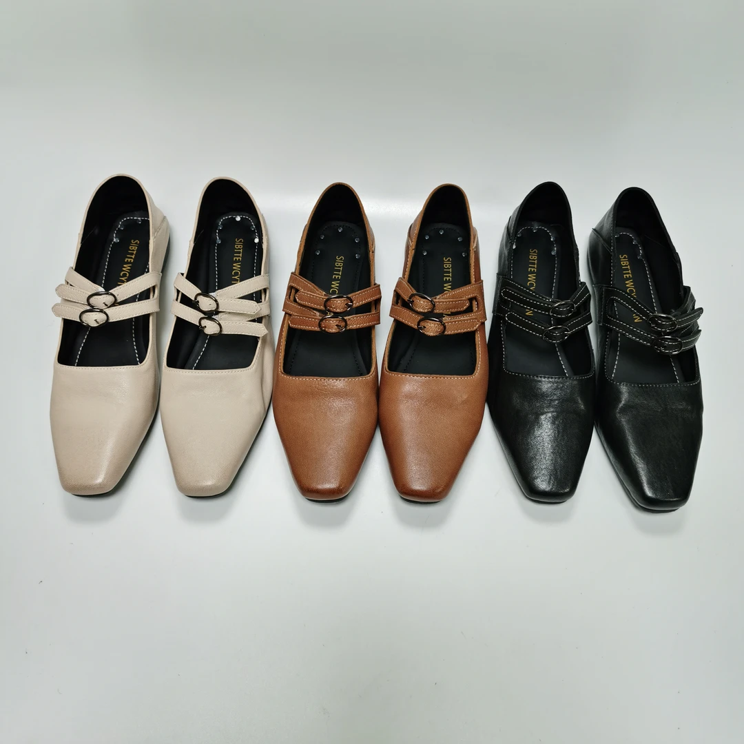 2025新款玛丽珍全真皮小方头设计时尚休闲舒适一鞋两穿女鞋单鞋