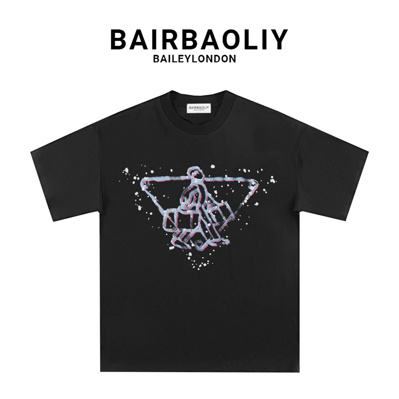 BAIRBAOLIY春夏情侣ins短袖T恤卡通印花休闲圆领百搭2025宽松上衣