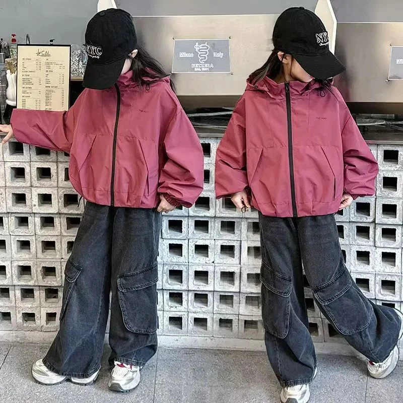 戴维贝拉优选女童秋装外套2025新款洋气儿童春秋小女孩运动连帽上