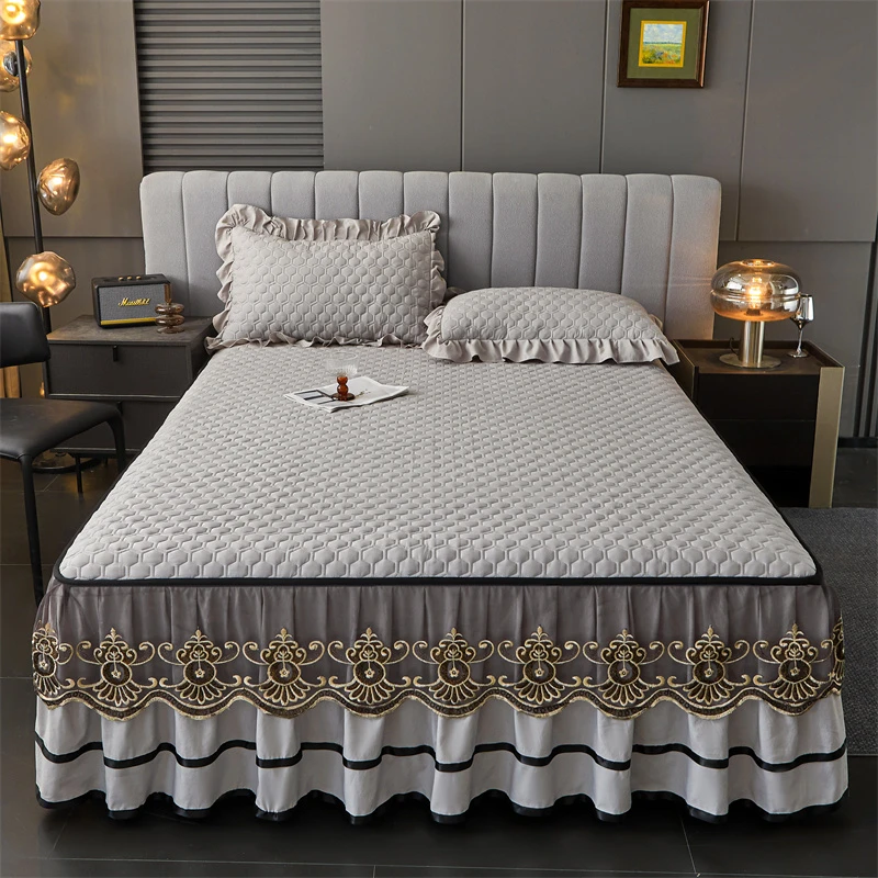 新款床裙床笠二合一单件公主风床笠带裙边夹棉加厚床罩床上三件套