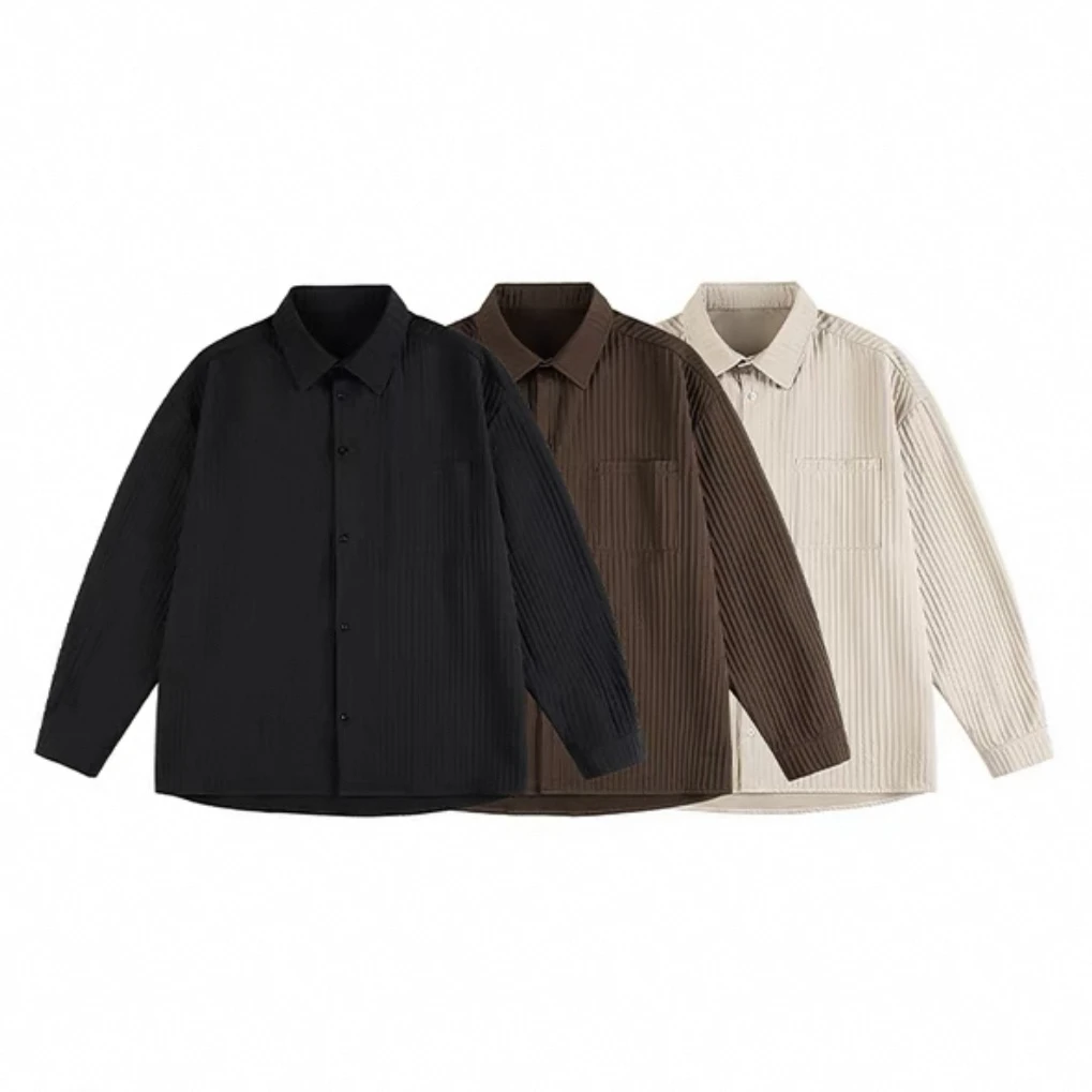 复古潮牌纯色长袖衬衫男春季宽松肌理感休闲衬衣-:CS572