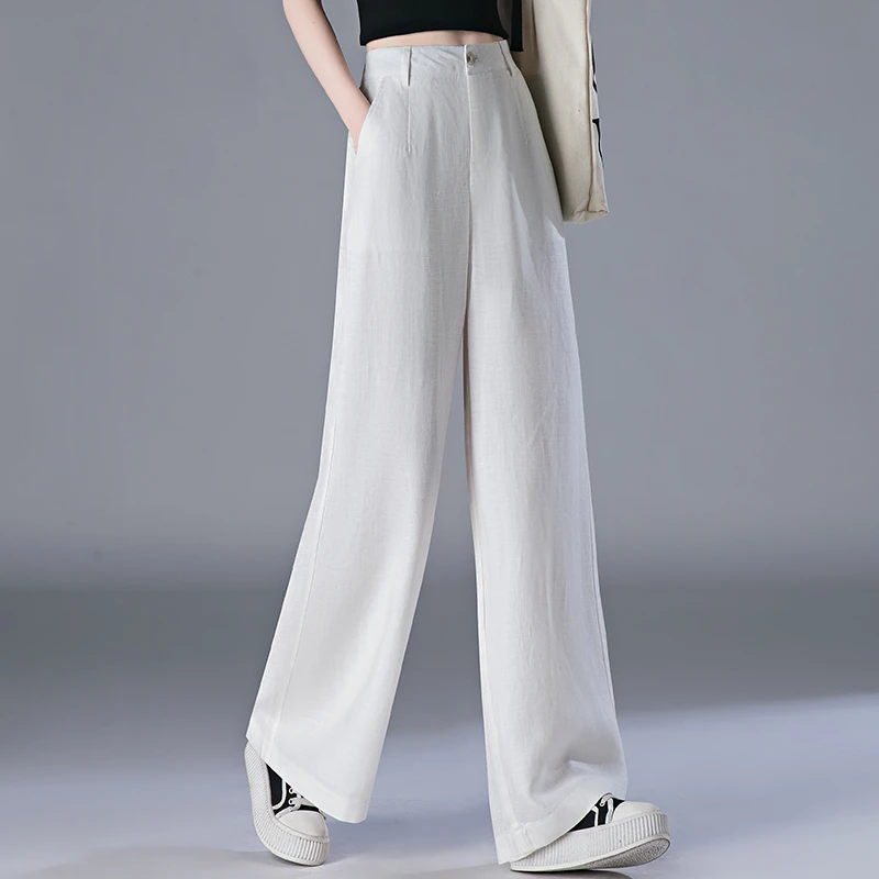 哥弟阿玛施正品天丝亚麻阔腿裤女新款2025夏季薄款百搭透气垂感裤