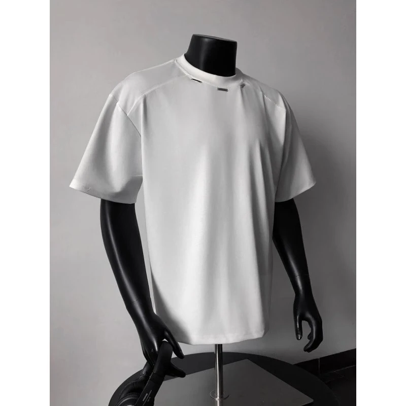 短袖高级感小众设计金属扣解构重磅280g美式潮牌痞帅