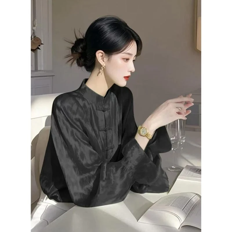 2025年早新中式国风雪纺衫减龄设计感长袖衬衣女时尚小众简约气质