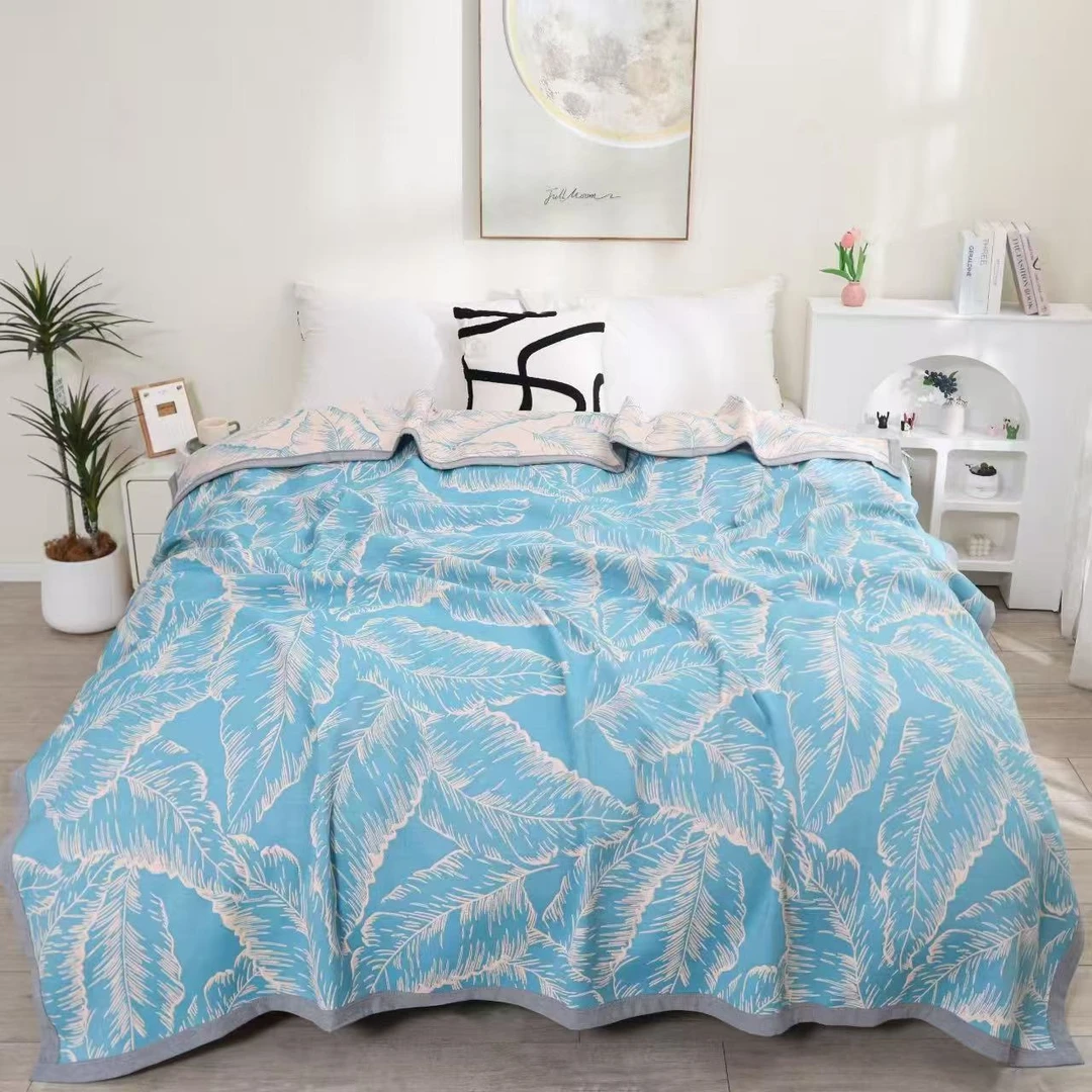 【床盖-圣保罗-蓝】200*230CM可铺可盖多层棉纱布亲肤通用床盖