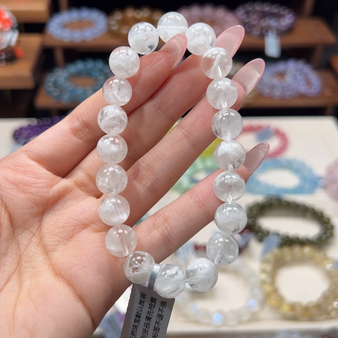 水晶手串未镶嵌10m祖宗级白雪花幽灵