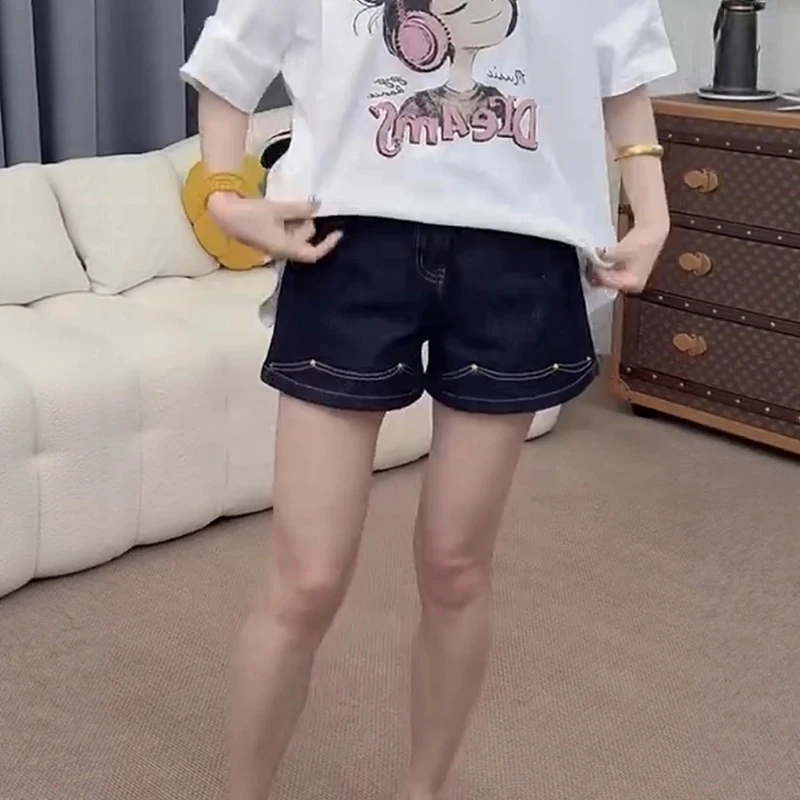 大码薄款小个子靓丽A字短裤女2025秋季爆款高腰显瘦阔腿牛仔短裤