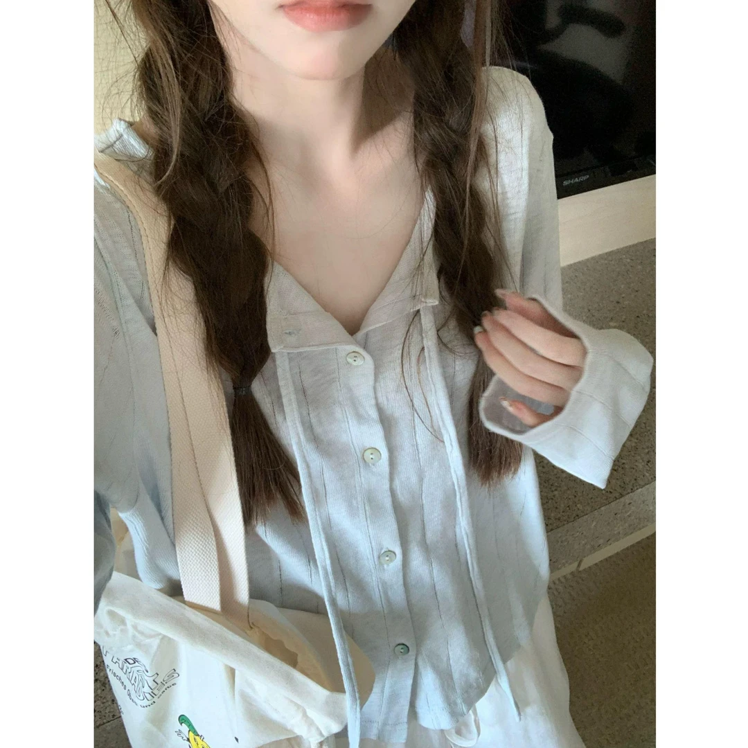 【全额运补】小众温柔风蓝色开衫上衣女百搭罩衫长袖外套+百搭甜