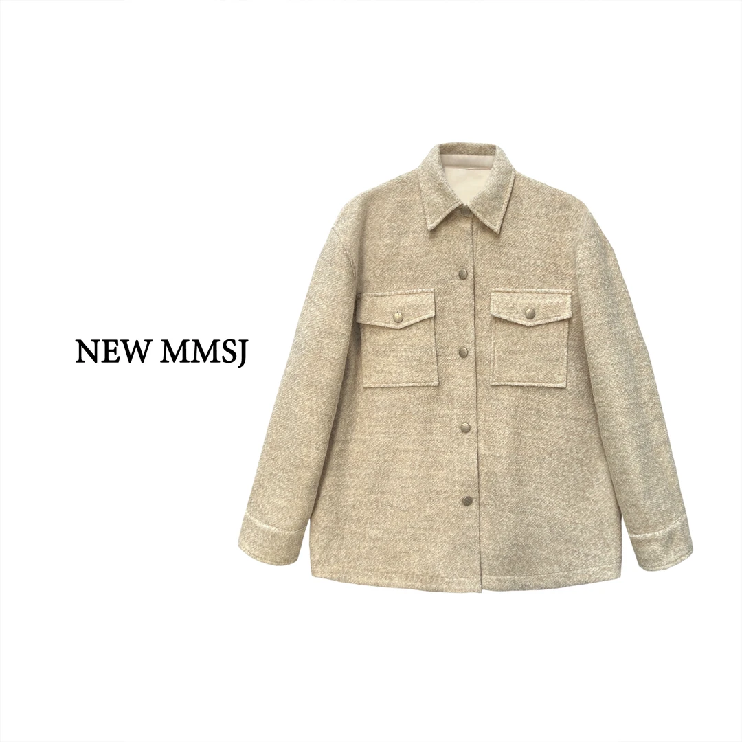 NEW MMSJ 燕麦色圈圈毛衬衫外套（清）