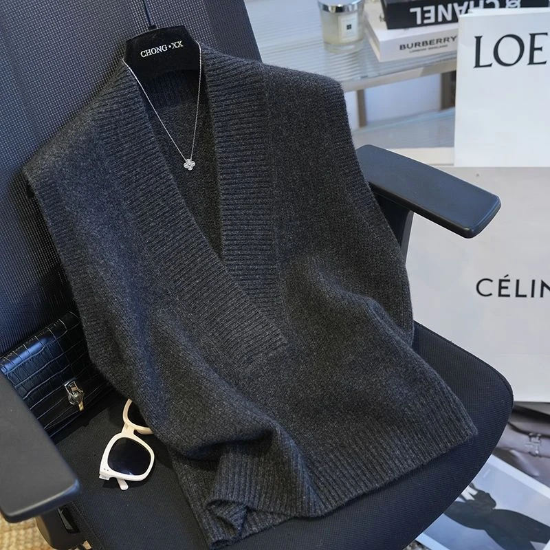 马夹免烫纯色V领背心马甲韩版宽松慵懒风外穿衣服女外搭马甲