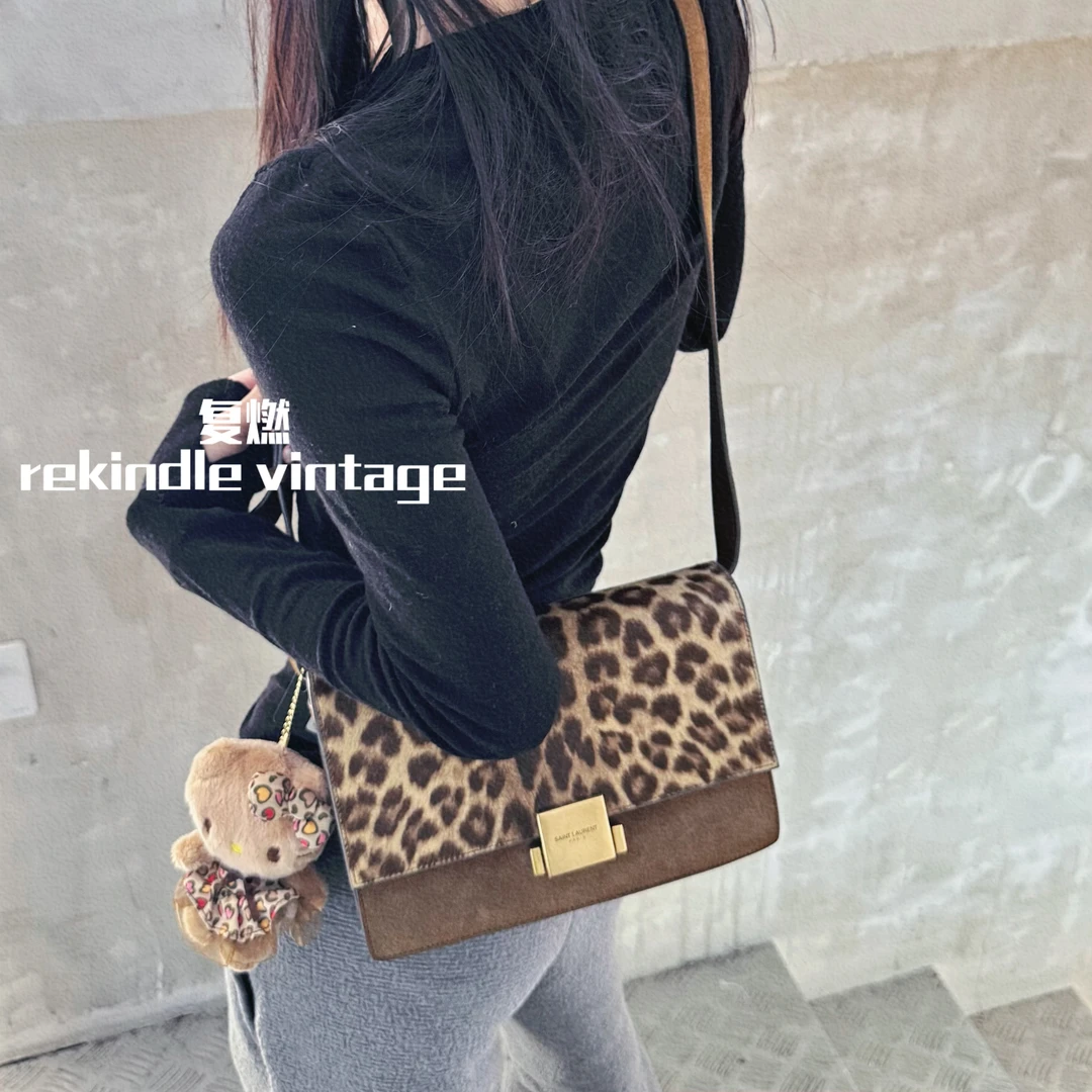 95新 YSL/圣罗兰 复燃精选/马毛豹纹邮差包