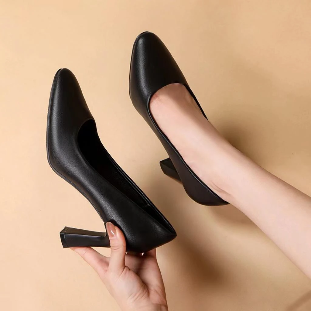 FAVMARTHA礼仪圆头高跟鞋不累脚软底舒适职业面试鞋成人礼单鞋女