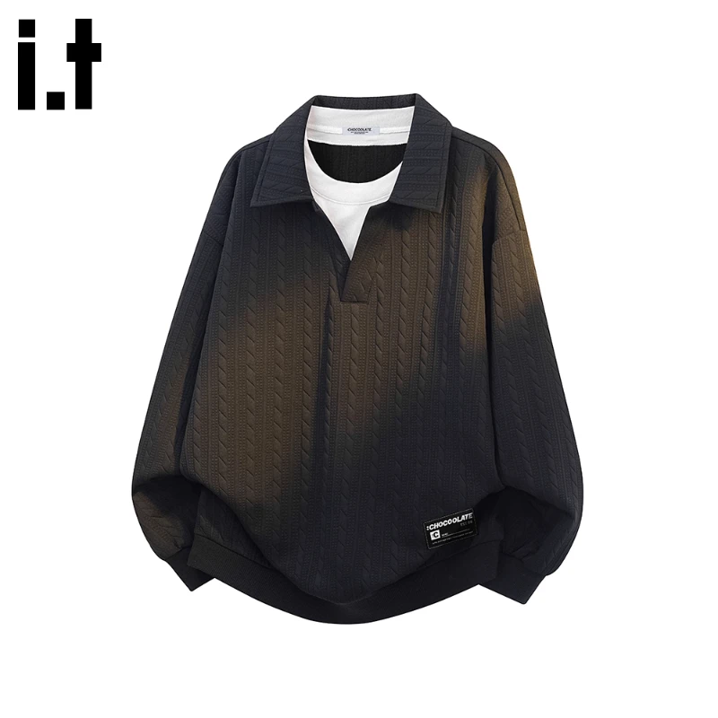 i.t:CHOCOOLATE潮流翻领卫衣男士2025秋冬季新款舒适百搭长袖上衣