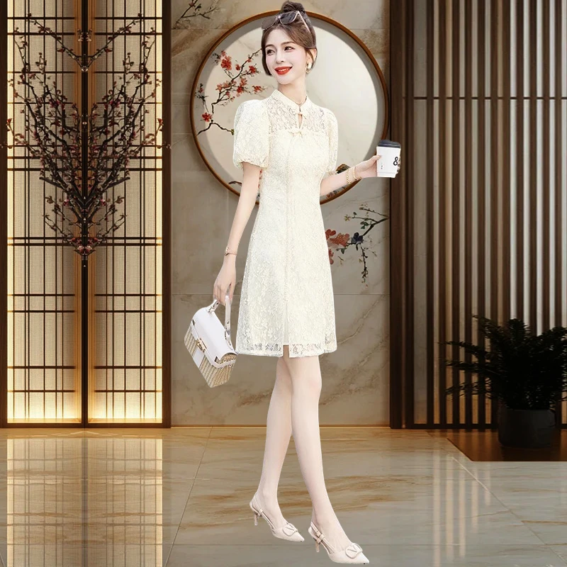 小个子低领改良旗袍连衣裙夏年轻款高端气质时尚洋气新中式莲衣群